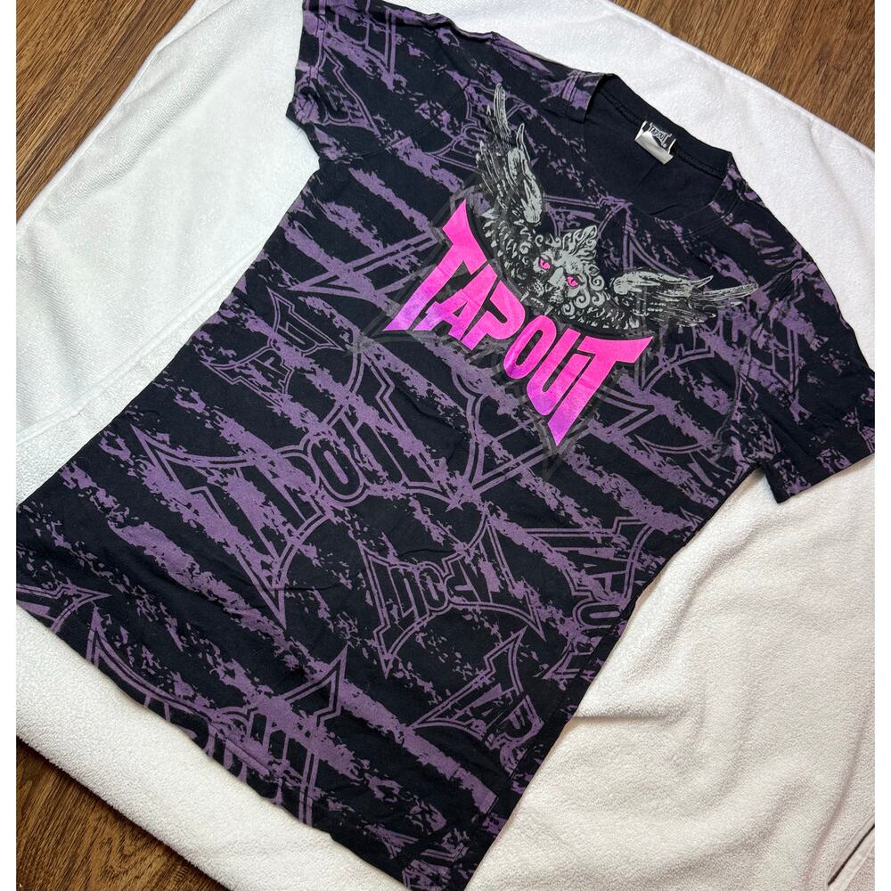 Vintage Tapout Size L Slim Black Pink All Over Print RARE